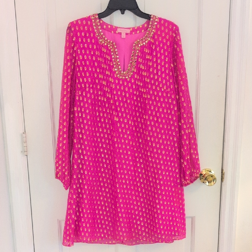Lilly Pulitzer Pink Dress with Gold Details